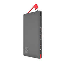 Real 10,000mAh Portable Power Bank, Slim Design Portable Charger, Built-in Lightning Cable Charger