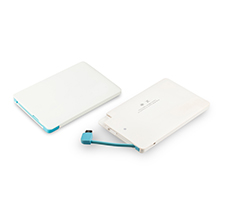 Credit Card Design Power Bank 2500mAh, Travel Charger with Built-in Micro Cable + Lightning Adapter